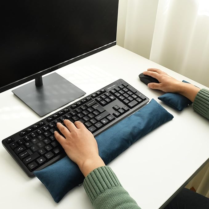 Keyboard Mouse Wrist Rest Bean Bag Set Ergonomic Wrist Rest for Keyboard and Mouse Filled Ergo Beads for Laptop Desktop Computer (Dark Blue)
