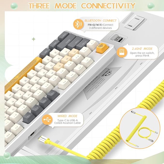 Wireless Gaming Keyboard and Wrist Rest Pad and Custom Coiled USB C CableTriple Mode TKL Hot Swappable Tactile SwitchesLIGHTSYNC RGBMechanical Keyboard Palm Rest for PC PS5 PS4 Xbox Mac-3 in 1 Kit