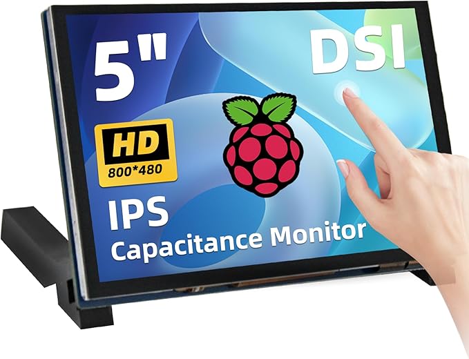 5 Inch Raspberry Pi Touchscreen 800x480 DSI IPS LCD Display 5-Point Touch Capacitive Screen Monitor for Raspberry Pi 5/4B/3B+/3B/B+/A+ Driver-Free