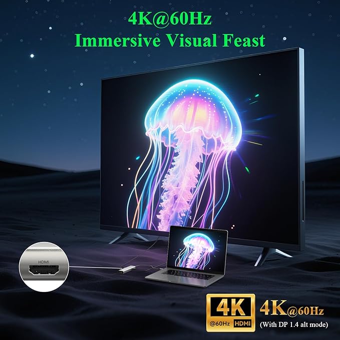 Minthouz 6-in-1 USB C Hub 4K@60Hz HDMI 100W PD Charging 5Gbps USB-C/A Ports 1000Mbps Ethernet Compatible with MacBook Neo M1/M2/M3 Surface HP Lenovo Laptops