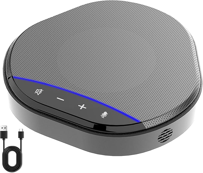 Conference Speaker and Microphone 360° Enhanced Voice Pickup with 2 AI Mics Echo &amp Noise Reduction USB-C Plug &amp Play Speakerphone for Zoom Skype Teams Calls for Home Office and Meeting Roo