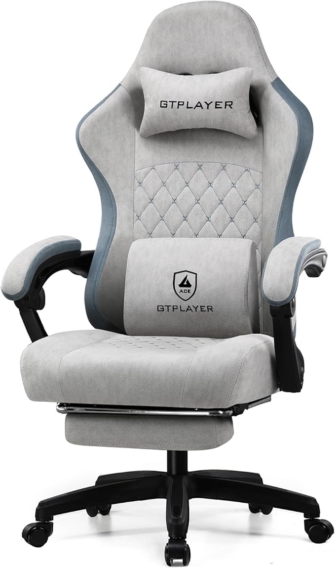 GTPLAYER Gaming Chair Computer Office Chair with Pocket Spring Cushion Linkage Armrests and Footrest High Back Ergonomic Computer Chair with Lumbar Support Task Chair with Footrest
