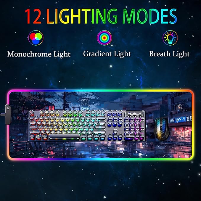 RGB Gaming Mouse Pad Large Mousepad with Led Light Gaming Accessories Keyboard Pad for Desk Non-Slip Rubber Base Big Mouse Mat for Gamer 31.5 X 11.8 Inch Japanese Streets
