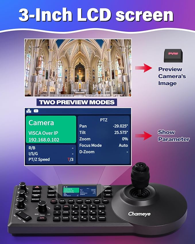 Chameye PTZ Camera 20x Optical Zoom AI Auto Tracking HDMI PTZ Camera Bundle with PTZ Controller for Church Worship Education Events C720+E300