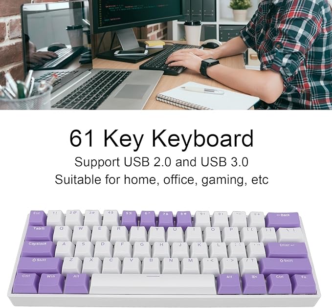 Vikye Mechanical Gaming Keyboard Portable 60% 61 Keys Type C Wired Keyboard with RGB Backlight for Laptop PC Red Switch with Blue Switch