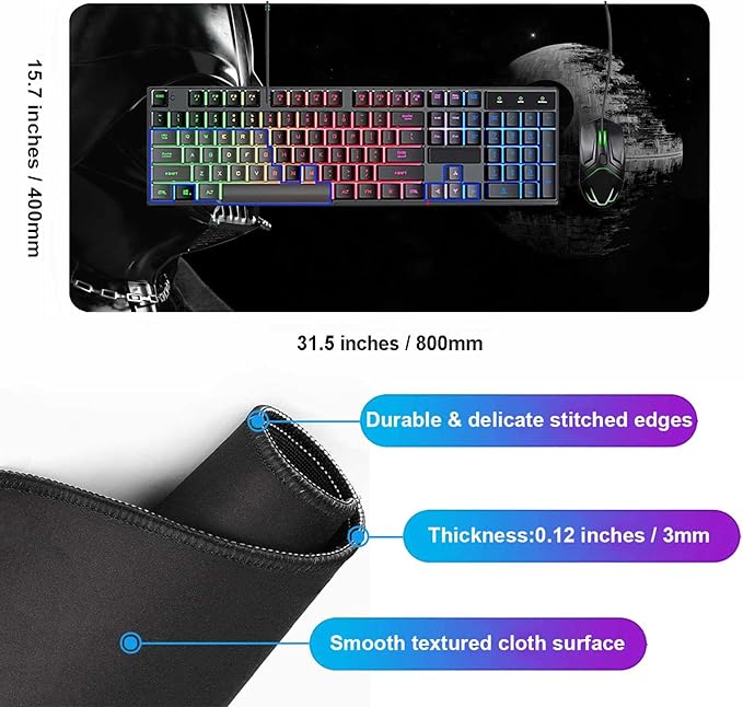 Large Mouse Pad XXLMousepad with Stitched Edges &amp Non-Slip Rubber Base-High Speed Surface-Laptop Desk Pads-Computer Keyboard and Mice Combo Pad Mat 15.7X31.5 inch
