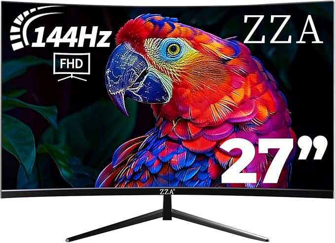 ZZA 27 Gaming Monitor1920 * 1080P 144Hz Curved Computer MonitorHDMI *1VGA*1Tilt AdjustableVESA Compatible Black