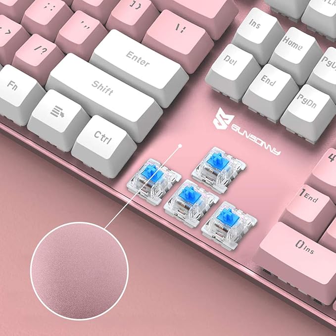 Qisan 104 Mechanical Keyboard for Gaming | Large Size USB White Backlit Gaming Keyboard Wired | US Layout Blue Switches Hot Swappable Mechanical Clicky Keyboards Compatible with PC &amp Laptop