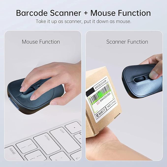 New Wireless Mouse Barcode Scanner 2-in-1 Design 2D Handheld Barcode Scanner with Wireless Mouse Functions for POS SystemStoreSupermarket Warehouse.(Black)