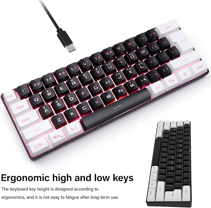 60% Wired Gaming Keyboard Mechanical Feeling Mini Gaming Keyboard RGB Backlit 61 Key Ultra Compact Keyboard Ergonomic Keyboard for Laptop PC (Black)