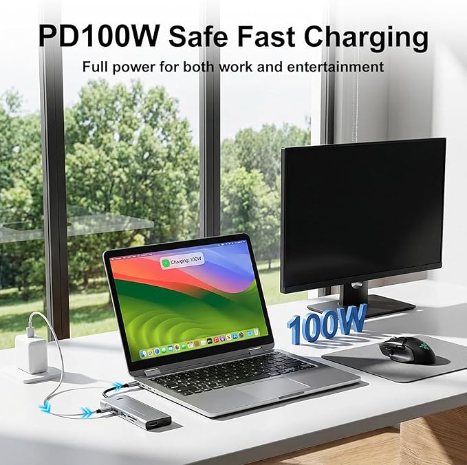 8-in-1 USB C Hub with M.2 NVMe SSD Enclosure 4K HDMI 100W PD 10Gbps USB-C USB3.2 SD/TF Card Reader for XPS Dell MacBook Pro iPad Pro Upgraded