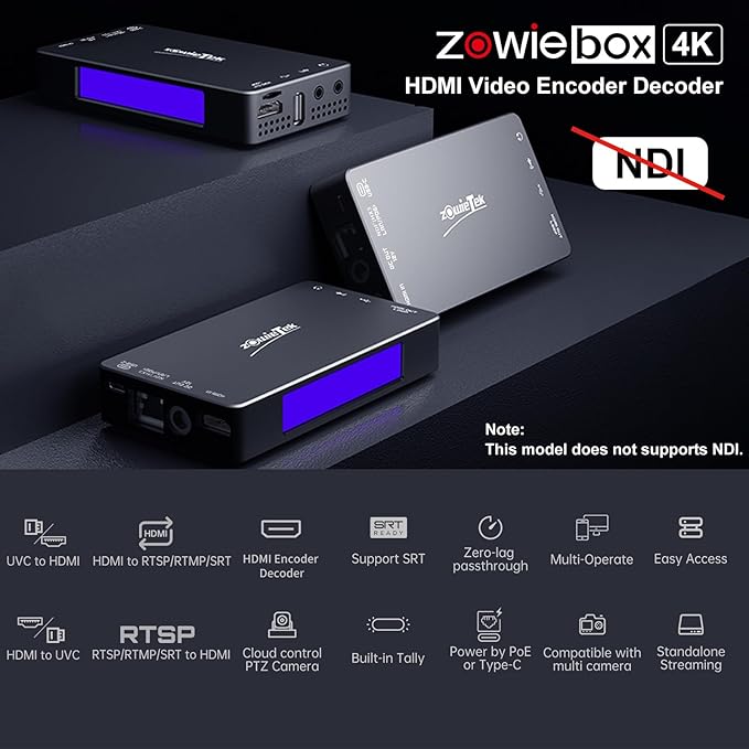 zowietek AI NDI 20X PTZ Camera HDMI SDI USB LAN PoE + HDMI Video Encoder/Decoder
