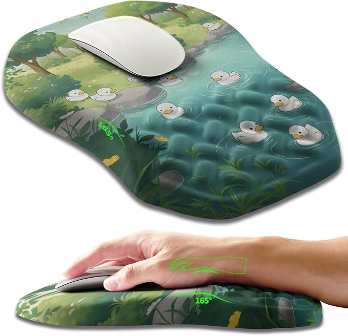Ergonomic Slope Mouse Pad Wrist Support Wrist Rest Mousepad for Carpal Tunnel Pain Relief with Massage Bulge and Slow Rebound Memory Foam (12x8 inch Cute Ducks)