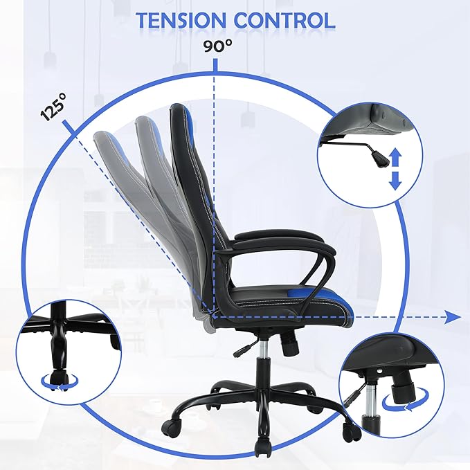 Massage Gaming Chair for AdultsComputer Chair Ergonomic Big and Tall Gaming Chair with MassagerComfortable Gaming Chair Leather Video Gaming Chairs Comfy Computer Chair250Lbs Blue Gaming Chair