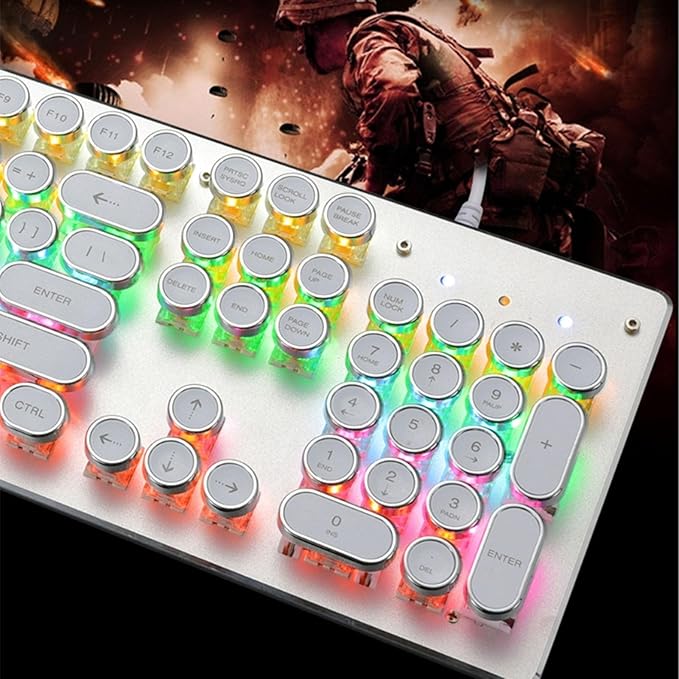 Mechanical Gaming Keyboard 104 Keys RGB Rainbow Backlit USB Wired Keyboard with Blue Switch and Stepped Keycap Slim Compact Computer Keyboard for 7 8 10 for OS X PC