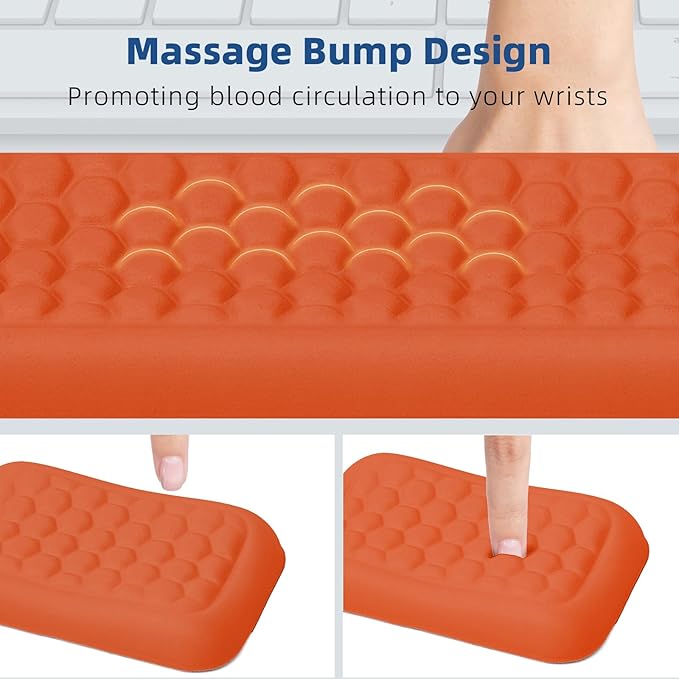 Keyboard Mouse Wrist Rest Pad Comfort Memory Foam Wrist Rest with Non-Slip Silicone Base Leather Surface Ergonomic Keyboard Mouse Wrist Support for Typing Pain Relief (Hermes Orange)