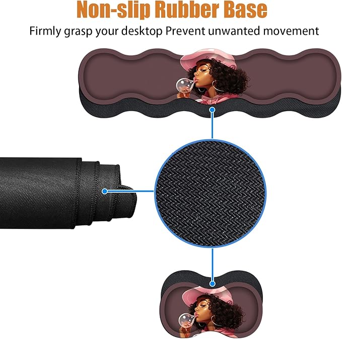 4 in 1 Ergonomic Keyboard Wrist Rest &amp Mouse Pad Wrist Rest Set Large XXL Gaming Desk Mat 31.5x 11.8 with Non-Slip Base Memory Foam for Home Office Study Gaming African American Black Girl