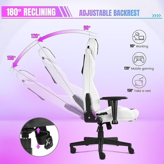 DIKEP Gaming Chair Video Game Chair with Footrest Lumbar Support Headrest PU Leather High Back Computer Chair for Home Office Cyan White