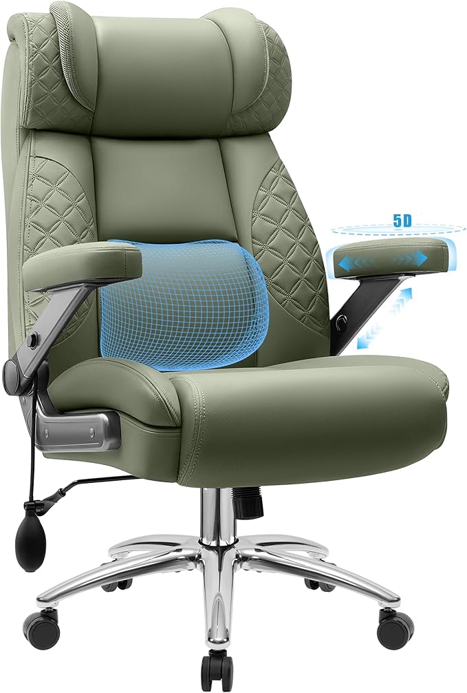 Big and Tall Office Chair Desk Computer Chair for Heavy People Oversized Executive Gaming Chair Extra Wide 500LBS Ergonomic Comfy Office Chair with Adjustable Lumbar Support &amp 5D Flip Arms