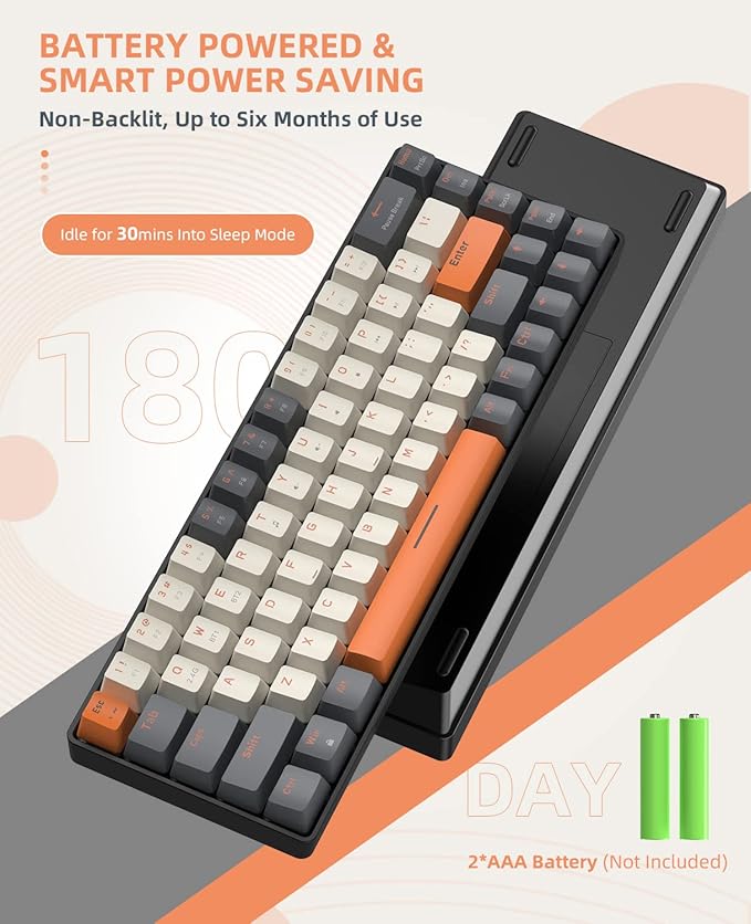 ZIYOU LANG RK68 60% Wireless Mechanical Keyboard Bluetooth 5.0/2.4Ghz Dual Mode 2-in-1 USB-C Receiver Mini Mechanical Keyboard Hot Swappable Red Switch Gaming Keyboard for PC/MAC/Laptops
