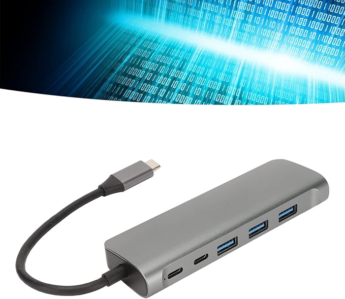 8 in 1 USB C Hub: 4K 3 USB3.0 Ports 100W PD Charging USB C Data Port Storage Memory Card Readers Grey Aluminum Alloy