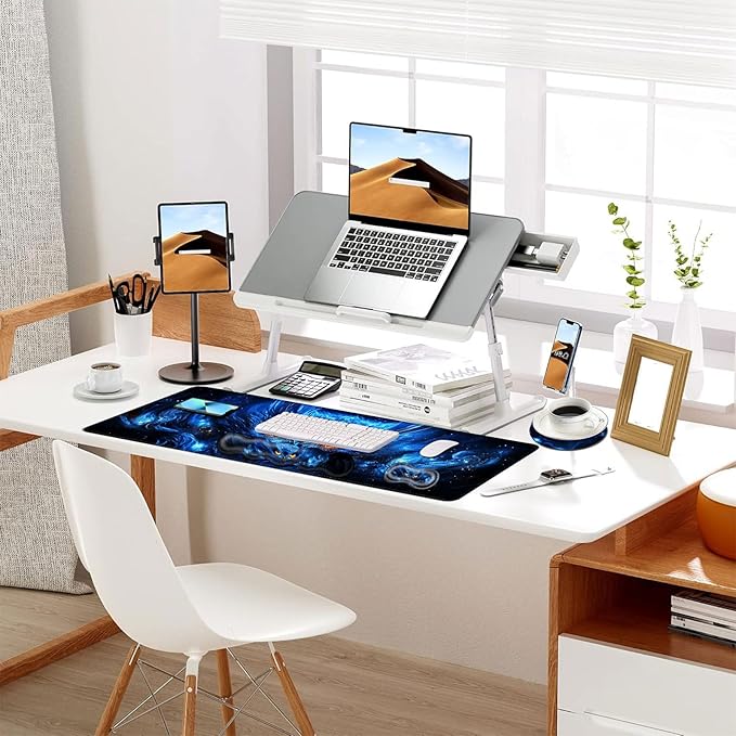 Keyboard Mouse Pad Set Extended Gaming Mouse Pad+Ergonomics Keyboard Wrist Rest Support Memory Foam Easy Typing Pain Relief 4Pcs XL Ultra Thick Desk MatCosmic Owl Glowing Eyes