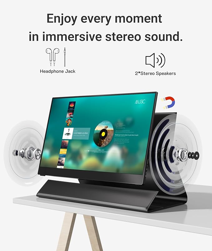 Ingnok Portable Monitor 15.6inch FHD 1080P Travel Monitor Ultra-Thin USB-C Plug&ampPlay Built-in Speakers Portable Screen for Laptop Mac Switch/PS5 Travel&ampOffice Assistant