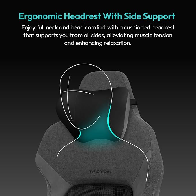 ThunderX3 CORE Smart MESH Gaming Chair Black &amp Dark Grey – Ergonomic Office Chair Automatic Lumbar Support Synchronised Mechanism 3D Armrests Fabric Cover for Users up to 125kg 155-190cm