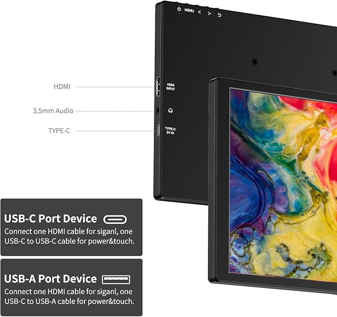 ANDYCINE N10 Portable Monitor 10.1 Inch Mini Touch 1920x1200 IPS Screen HDMI USB C in 350nits 60Hz 1000:1 Contrast Display with Bracket &amp Speakers for LaptopPCPS4/5SwitchMacXbox
