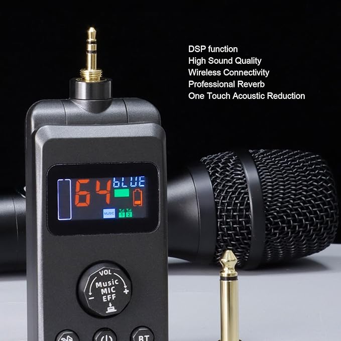 Dual None Wire Microphone Cordless Dynamic Microphone UHF Handheld Microphone with Receiver for KTV Singing