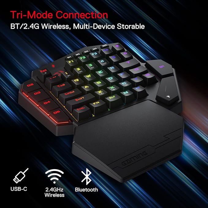 Redragon K585 PRO Wireless One-Handed Mechanical Keyboard 42 Keys 3-Mode RGB 40% Gaming Keypad w/ 7 Onboard Macro Keys Detachable Wrist Support Rechargeable Battery (Red Switch)