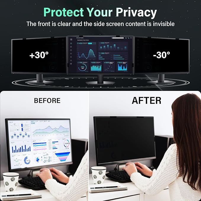 [2 Pack] Magnetic Hanging 23.8 Inch Computer Privacy Screen for 16:9 Aspect Ratio Widescreen Monitor Eye Protection Anti Glare Blue Light Computer Monitor Privacy Filter Removable 23.8 in Protector