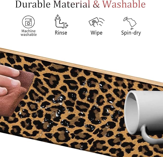 4 in 1 Mouse Pad Combo Large Gaming Mouse Pad + Keyboard Wrist Support + Mouse Wrist Rest + Coaster Table Pad with Stitched Edge Memory Foam Ergonomic Wrist Pad Set Leopard Print