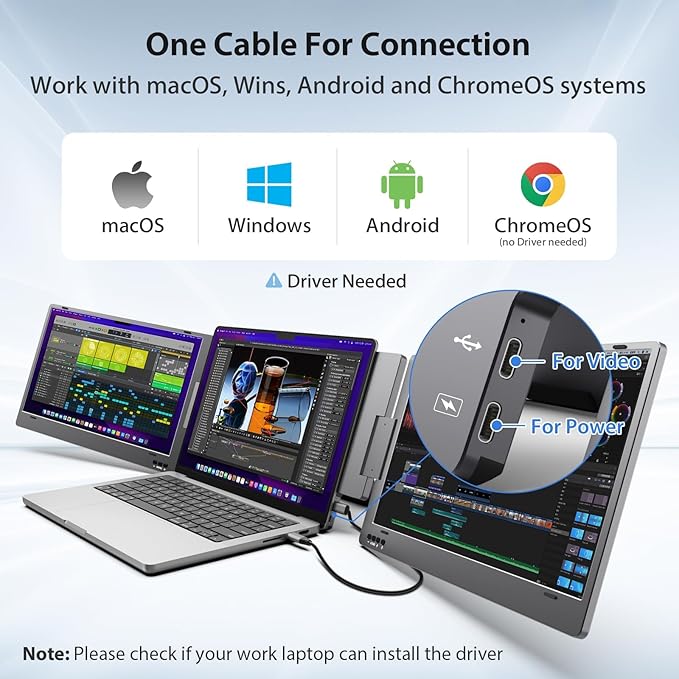 KYY Laptop Screen Extender 14'' FHD 1080P USB-C Portable Monitor IPS Computer Monitor Dual Monitor for Triple Screen for 12-16 Laptop (Mac Wins Android) Driver Need