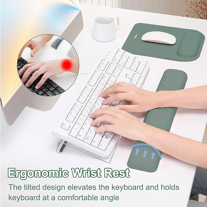 MOSISO Computer Keyboard Stand&ampWrist Rest Support for Keyboard &ampMouse Pad Set Ergonomic Massage Wrist Rest Set Easy Typing Working Acrylic Clear Stand for Office Home Emerald Green