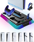Pro Slim Cooling Station with RGB LightsStand Vertical Base Accessories with Silent 3-Level Cooling Fans Dual Controller Charger and USB Hubs (Black)