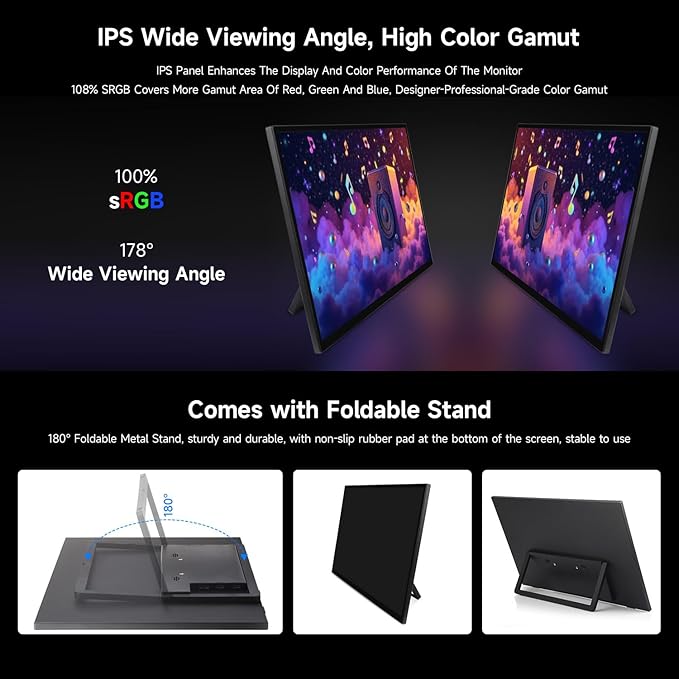 Waveshare Luckfox 18.5inch Touch Monitor with Stand Compatible with Raspberry Pi/Jetson Nano and PC 1920 × 1080 120Hz Refresh Rate Mini HDMI/Type-C Display Ports IPS Screen 10-Point Touch