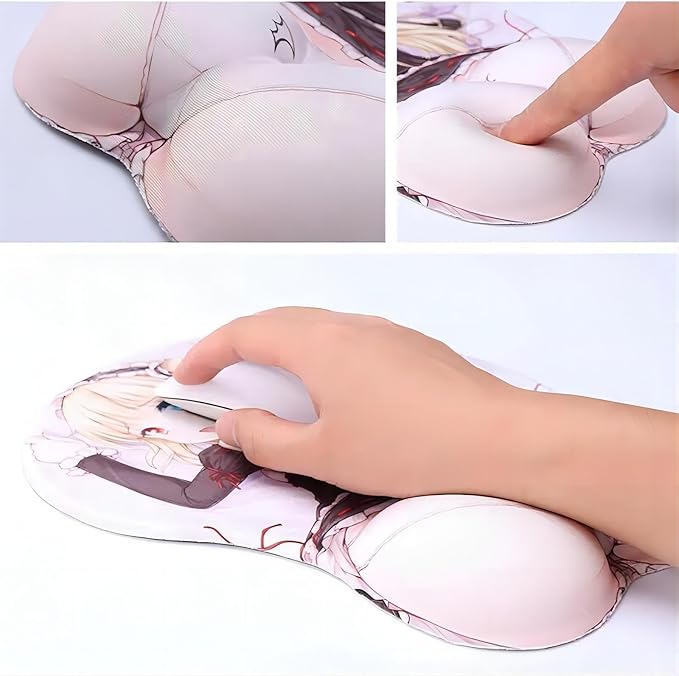 Anime Mouse pad Azur Lane Anchorage Anime Design 3D Ergonomic Mouse Pad with Wrist Rest – Soft Silicone Non-Slip Desk Mat Anti-Slip Base &amp Comfortable Wrist Support