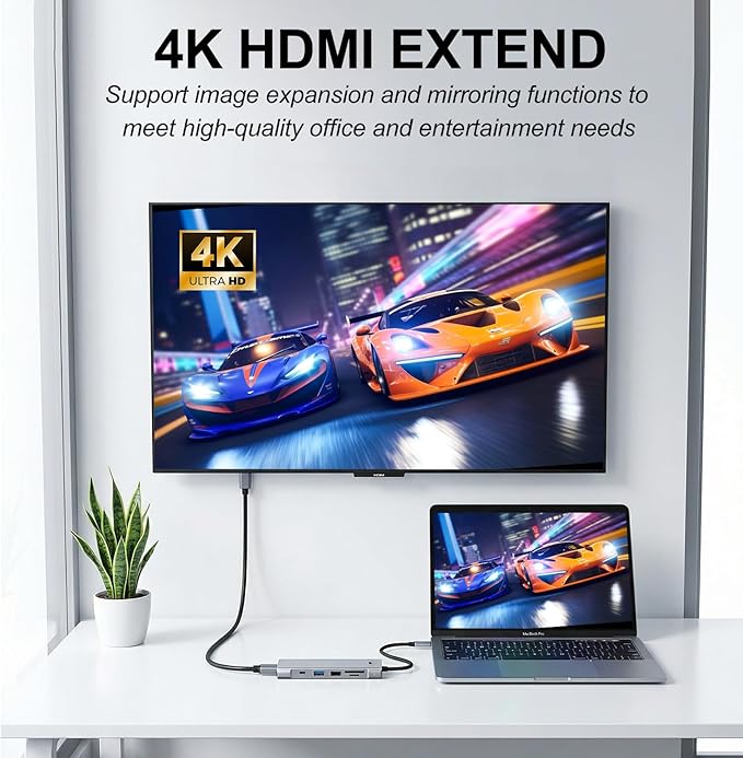 8-in-1 USB C Hub with M.2 NVMe SSD Enclosure 4K HDMI 100W PD 10Gbps USB-C USB3.2 SD/TF Card Reader for XPS Dell MacBook Pro iPad Pro Upgraded