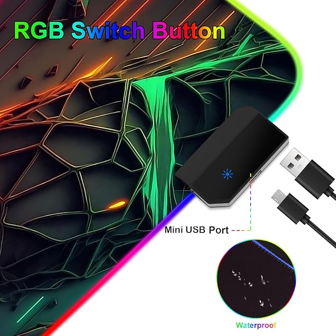 RGB Mouse Pad Gaming Mousepad Large Desk Pad with LED Light 13 Light Modes Touch Control Extended Soft Computer Keyboard Mat Pad with Non-Slip Rubber Base Desk Mat for Office &amp Home(31.5X11.8)