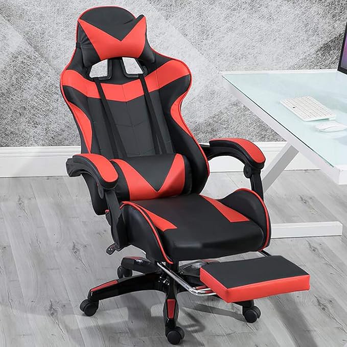 Office Chair Gaming Chair Computer Chair Andrgonomic Swivel Computer Chair with Headrest FootrestHigh Back Gaming Chair Racing Game ChairHeight Adjustable Gamer Chair PU Leather Office Cha