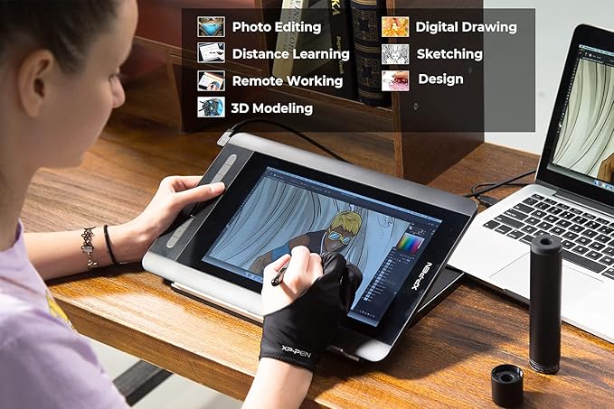 XP-PEN Artist12 11.6 Inch FHD Drawing Monitor Pen Display Graphic Monitor with PN06 Battery-Free Multi-Function Pen Holder and Glove 8192 Pressure Sensitivity