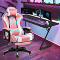 Ergonomic Racing Chair for Adults with LED Light High Back Gaming Chair with Massage and Speakers 360° Swivel Rocking Gamer Chair with Footrest for Office and College Dorm EssentialsPink