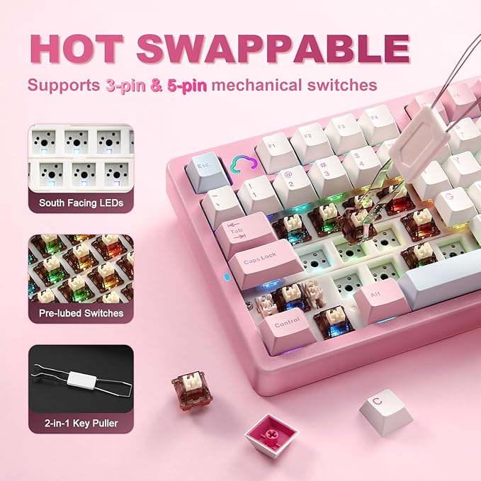 YUNZII AL98 QMK/VIA Wireless Mechanical Gaming KeyboardFull AluminumBT/2.4G/USB-C Pre-Lubed Hot Swappable Gasket Mount 1800 LayoutRGB Backlit for Win/Mac (Pink Cocoa Cream V2 Switch)