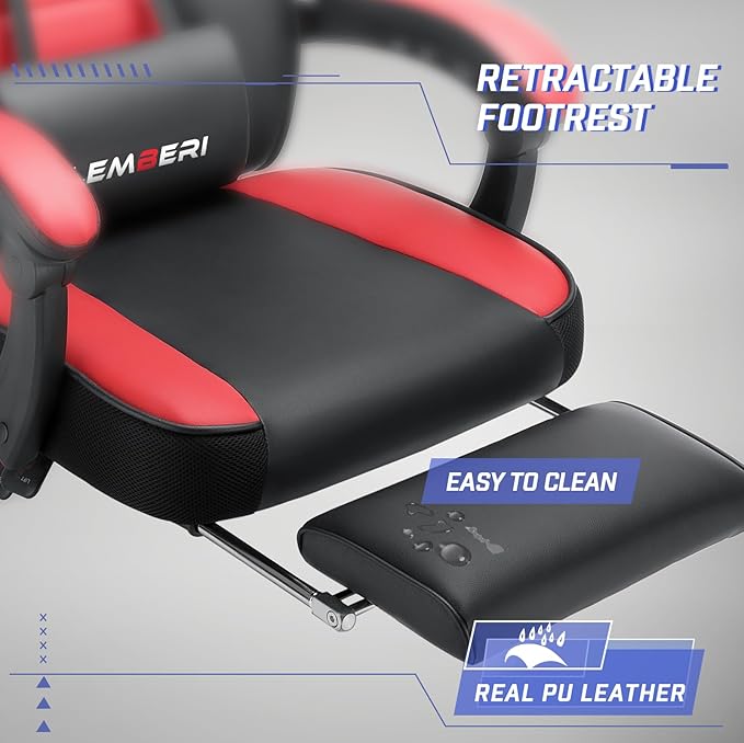 LEMBERI Video Game Chairs with footrest Big and Tall Gamer Chair for Adults 400lb Capacity Racing Style Computer Chair with Headrest and Lumbar Support