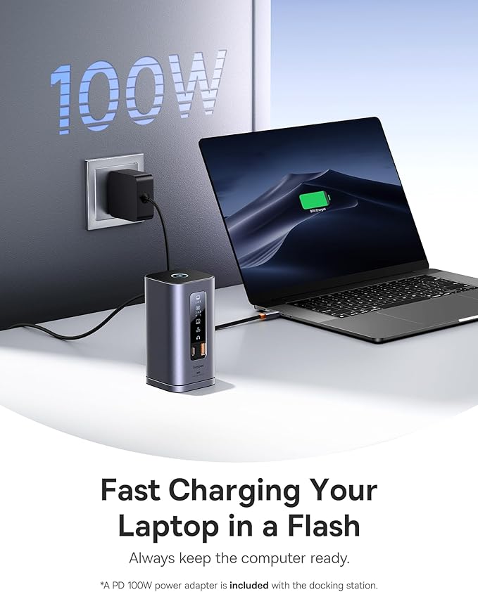 Baseus Laptop Docking Station 11 in 1 Triple 4K Display HDMI/DP 10Gbps USB A/C Fast Data PD 100W Ethernet Audio USB C Docking Station for Windows/Dell/HP/Lenovo/Asus/Acer/Mac (Include Charger)
