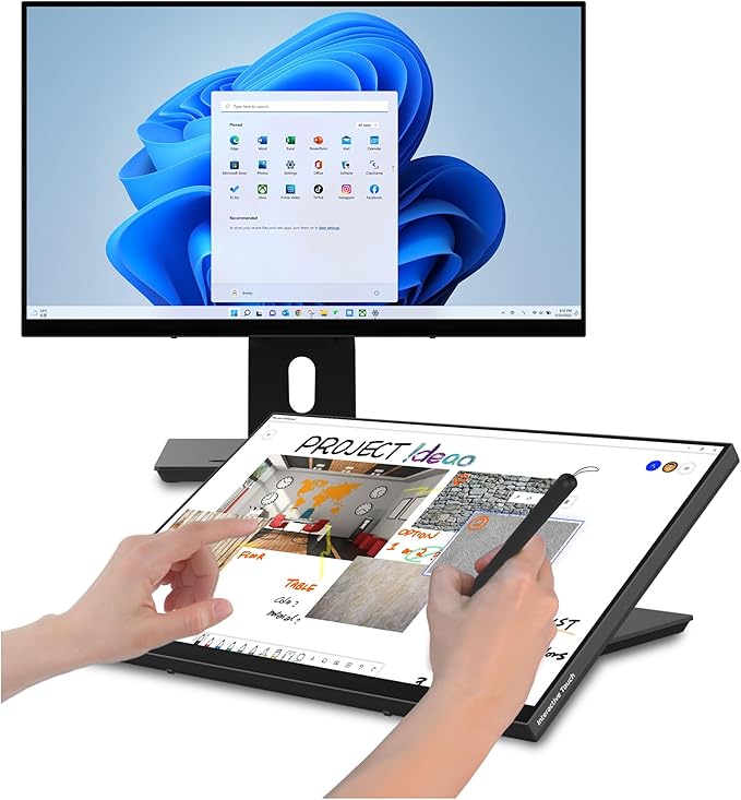 Ideao Hub 24 Inch P-Cap Touchscreen Monitor QHD HDMI VGA USB C Input 10-Point Touch PD Support with Versatile Fully Adjustable Stand &amp MPP2.0 Active Stylus for Laptop PC Mac Phone &amp