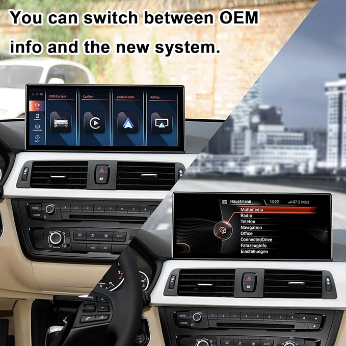 PEMP 12.3 Blue Anti-Glare Ultra-Thin Linux HD Screen for BMW 3 Series F30 NBT CIC Wireless and Wired CarPlay Android Auto Screen Calls Using The OEM Bluetooth 2012-2017