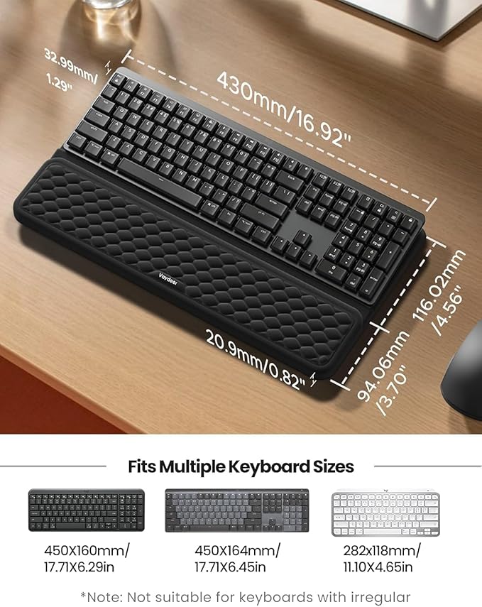 Vaydeer Keyboard Stand and Mouse Pad Set with Wrist Rest Soft Memory Foam Wrist Support Ergonomic Wrist Cushion for Desk Relieves Carpal Tunnel Pain Palm Hand Typing for Office Home Gaming