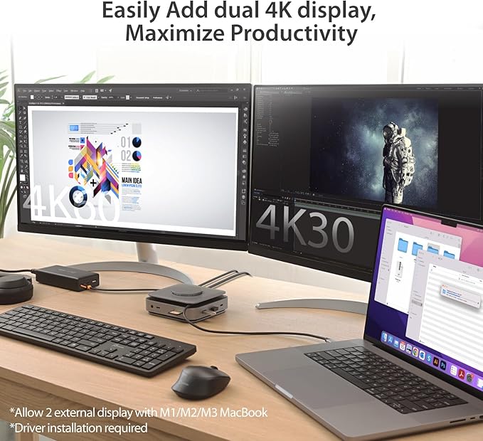 j5create USB-C Dock Dual 4K HDMI - Supports Dual Extended 4K Display for Windows and M1/M2/M3 MacBook Built-in 15W Magnetic Wireless Charger USB-A x 2 USB-C x 2 Gigabit ethernet (JCD3199)